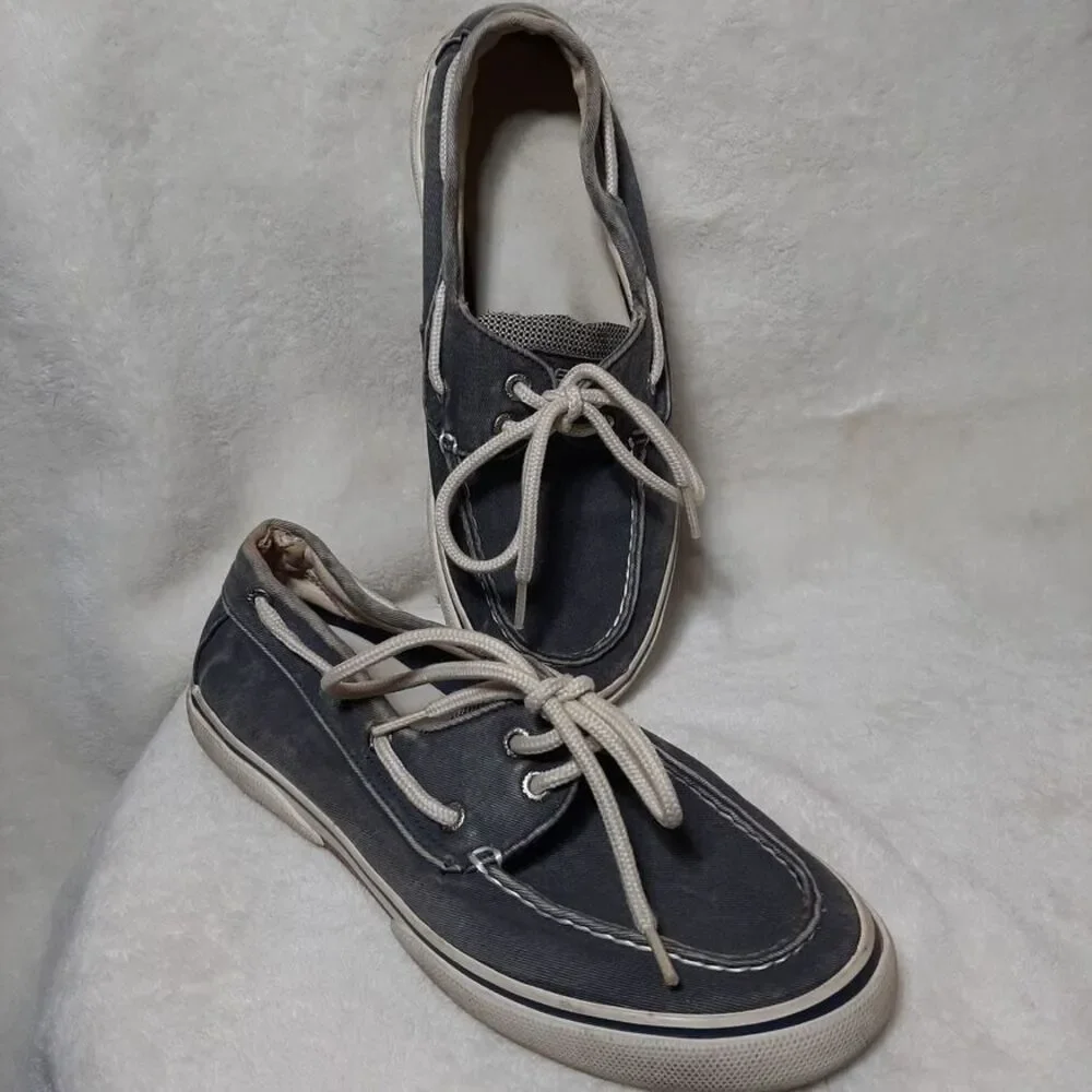 Sperry Top Sider Mens Boat Shoes Slip On Casual Grey/Blue Canvas 0777914 Sz 7